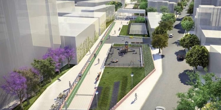 Almagro: construyen una plaza sobre las vías del tren Sarmiento