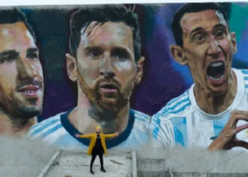Mural de Messi, Di María y Maxi Rodríguez en barrio Belgrano