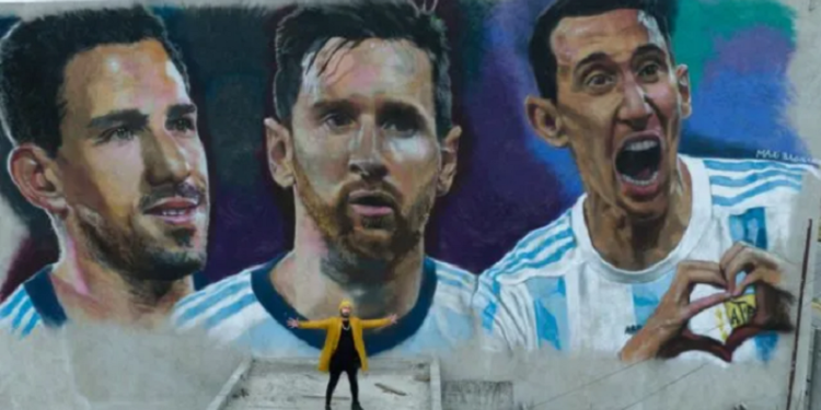 Mural de Messi, Di María y Maxi Rodríguez en barrio Belgrano
